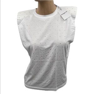 🆕Generation Love Lex Crystal Sleeveless Padded Shoulders White Tee